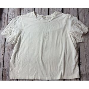 Marine Layer T-Shirt Womens Small‎ White Crew Eyelet Puff Sleeve